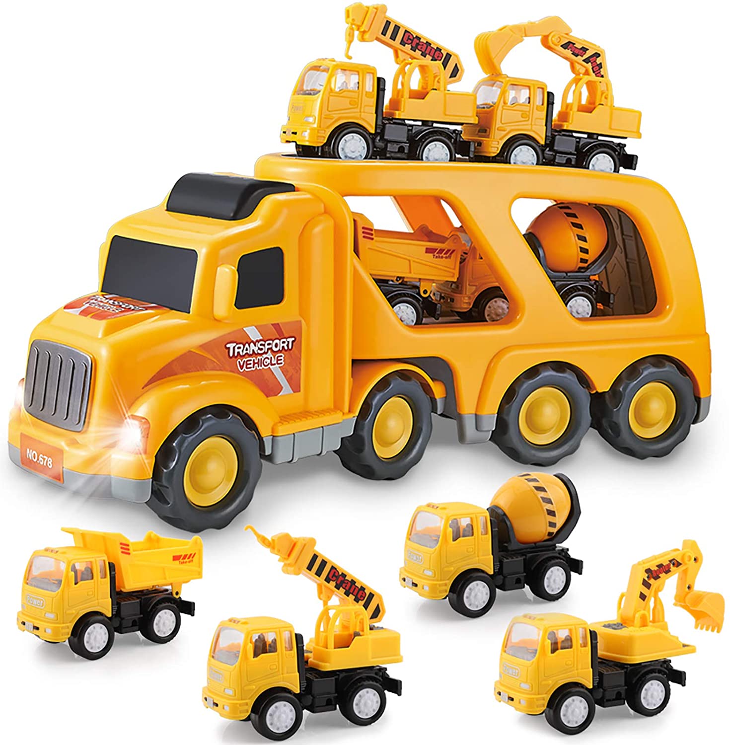 TEMI Construction Truck Toys for 3 4 5 6 Year Old Boys, 5-In-1 Friction  Power To