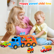 Load image into Gallery viewer, Forty4 9 pcs Cars Toys for 3 4 5 Years Old Toddlers, Big Carrier Truck with 8 Small Cartoon Pull Back Cars, Colorful Assorted Vehicles, Transport Truck with Sound and Light, Best Gift for Boy and Girl

