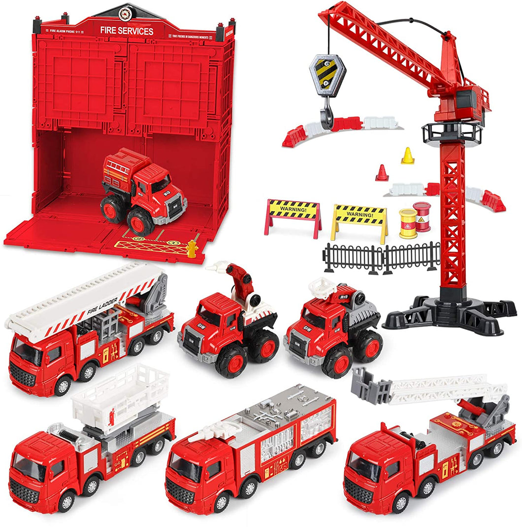 7pcs Fire Truck Toy Playsets for 3 4 5 6 Years Old Boys